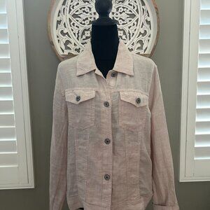JNY Jone New York Jacket 100% Linen Pink Cropped Trucker SZL Lightweight Boho